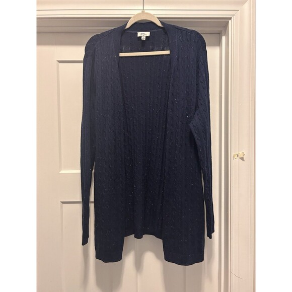 Kim Rogers Navy Blue Speckled Long Open Front Cable Knit Cardigan Women Size XL - Picture 1 of 5